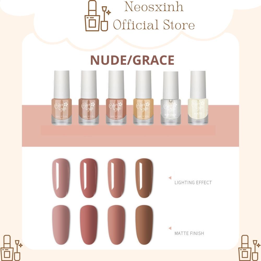 Sơn Móng Tay Mini Set 6 Màu Nude Đen Trắng Trong Suốt Kim Tuyến Pastel Tím - Neosxinh Nails