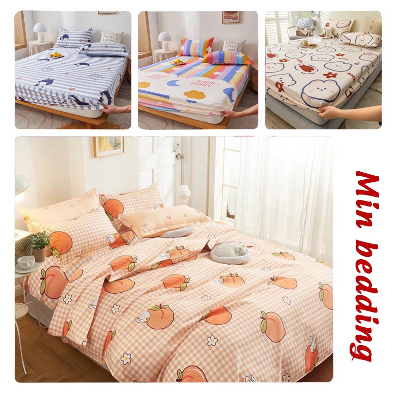 Bộ Ga Gối M6 M8 Ga Giường + 2 Vỏ Gối Nằm, Drap Trải Nệm Cotton Poly - Min Bedding (Miễn Phí Bo Chun)