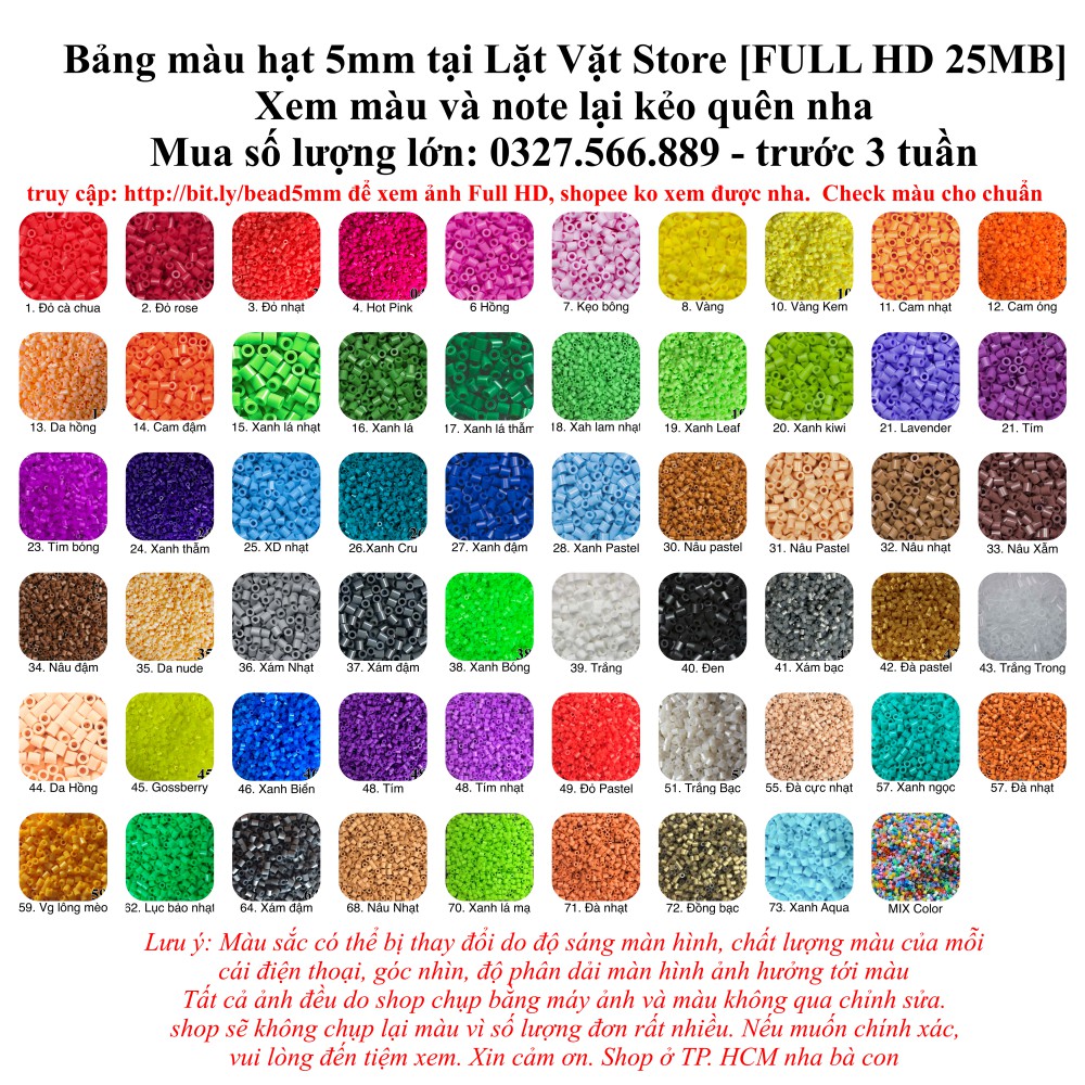 [Bảng màu 3] 1000 Hạt Perler beads 5MM - Hạt nhựa đồ chơi 5mm , Hama Beads, Tranh Pixel