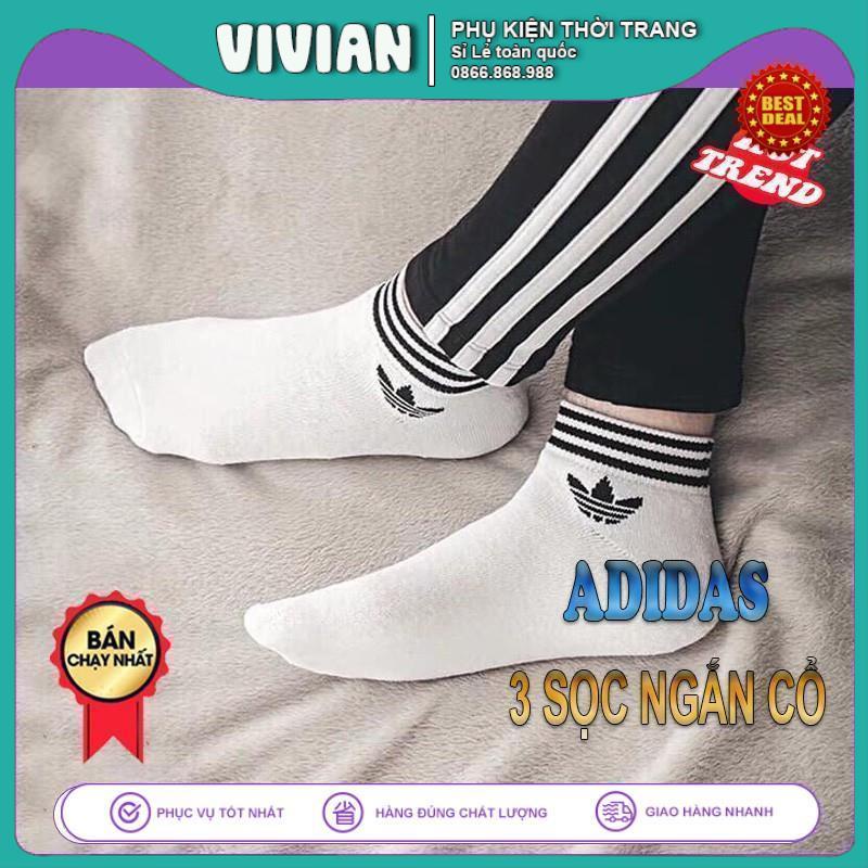 Vớ ADIDAS cổ ngắn 3 Sọc [ Hộp 5 đôi ] Tất dệt kim cao cấp, Chất liệu 95% Cotton, kháng khuẩn, thấm hút mồ hôi cực hiệu