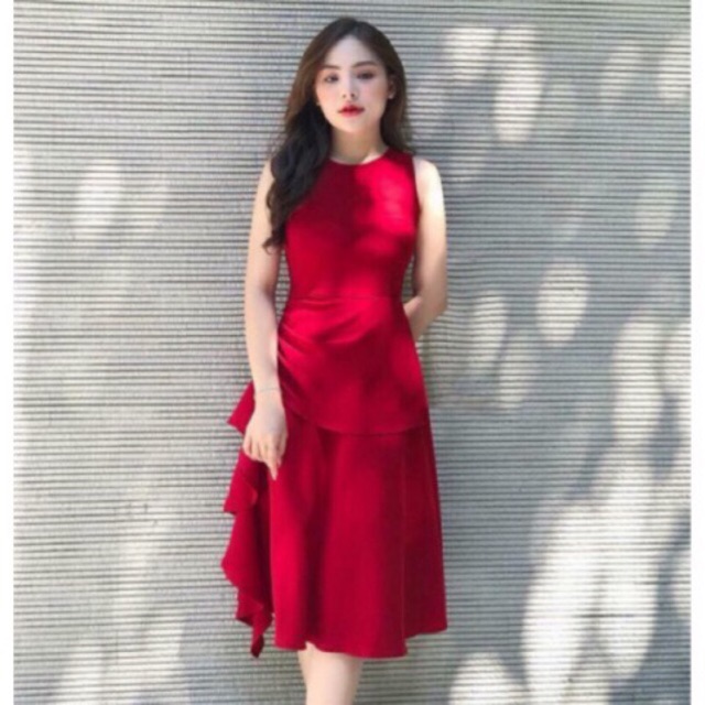 Đầm Đỏ  Berry Nhún Eo Sang Trọng