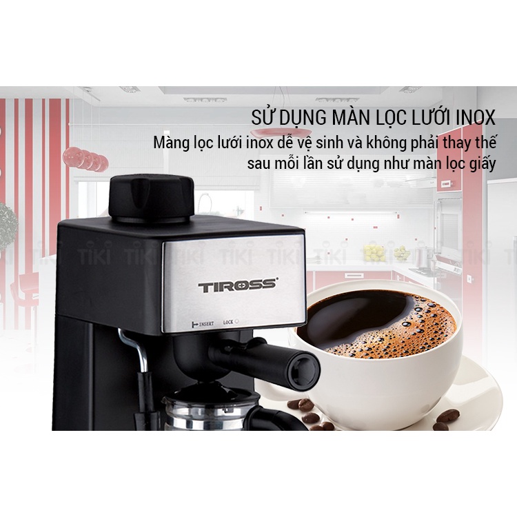 Máy pha cà phê Espresso 4 cốc tiross TS620 800W, TS621 800W, TS6211 15bar + Tặng 500gram cafe