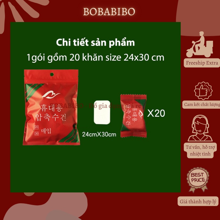 Gói 20 Viên Khăn Giấy Nén, Khăn Lau Dạng Nén Tiện Lợi Mang Đi Du Lịch, Khăn Loại Dày An Toàn Thân Thiện Với Môi Trường