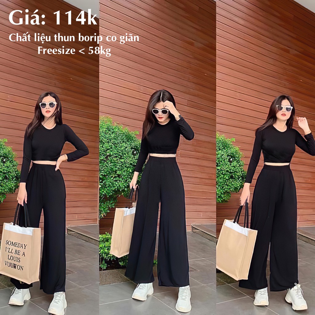 Set Croptop Quần Ống Rộng Đen | BigBuy360 - bigbuy360.vn