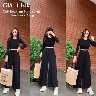 Set Croptop Quần Ống Rộng Đen