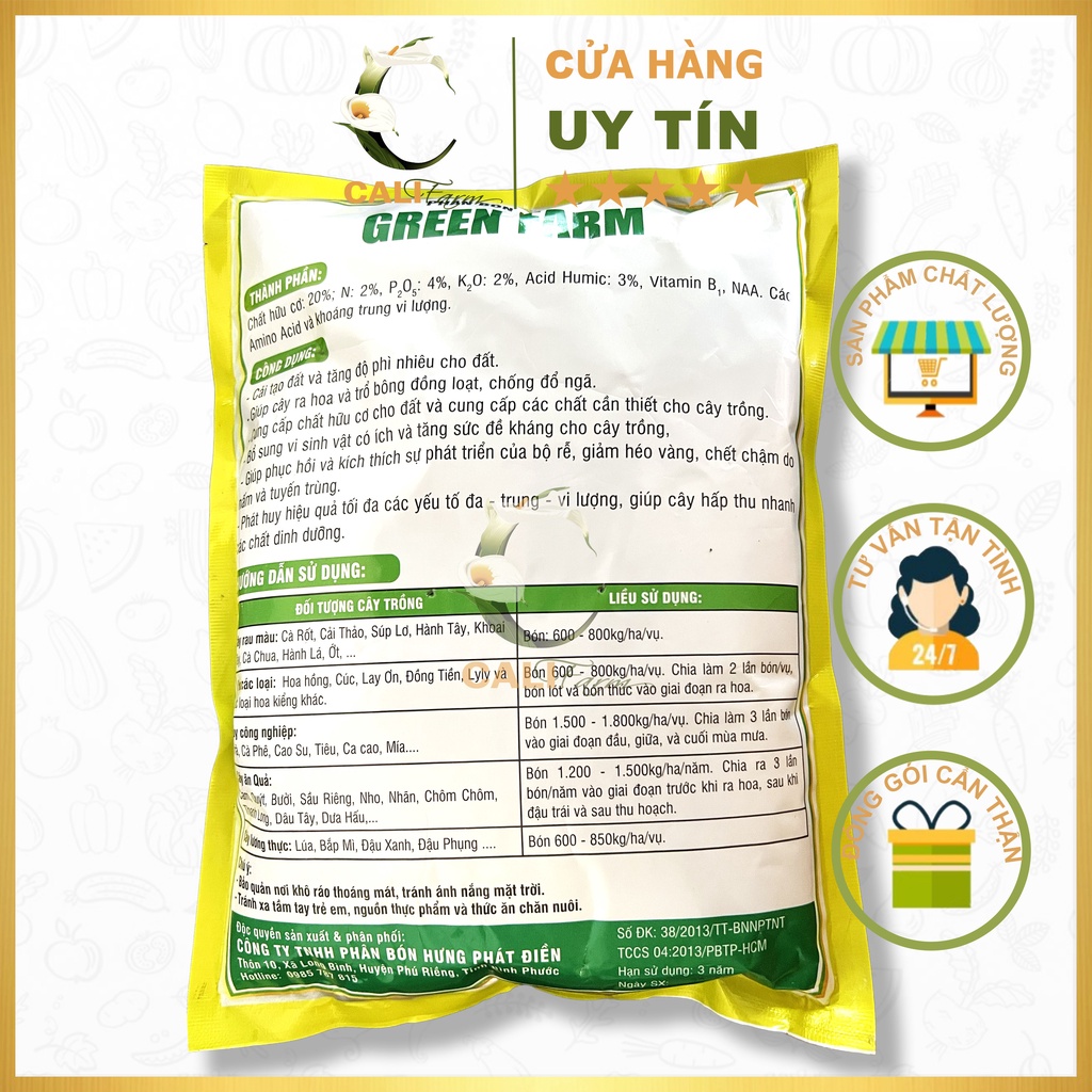 Phân Bón Hữu Cơ GREEN FARM 1kg Chuyên dùng Hoa hồng và Cây Cảnh