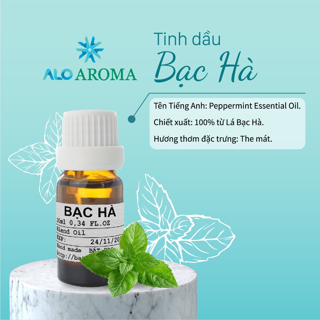 Tinh Dầu Bạc Hà Thiên Nhiên nguyên chất, đuổi chuột gián, treo xe, thơm không khí Peppermint Essential Oil AloAroma