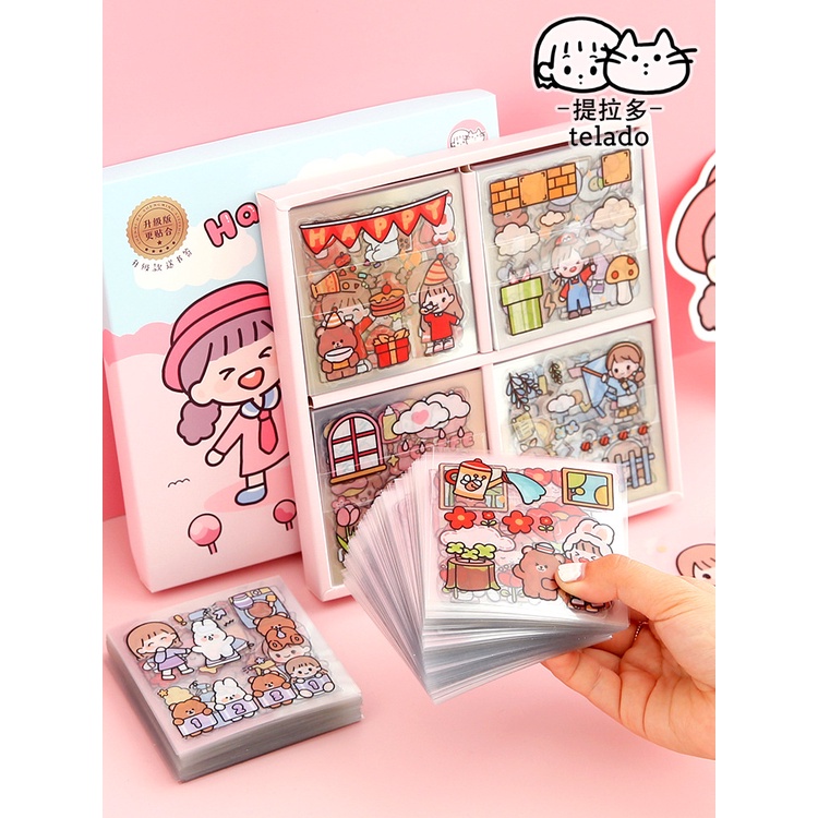 Combo 20 sticker cute hình dán mũ bảo hiểm trang trí điện thoại cô gái dễ thương