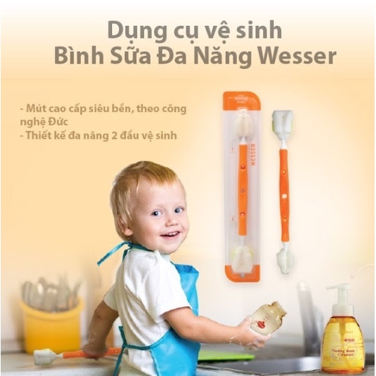 Cây Rửa Bình Sữa Wesser Rửa Núm Ty Đa Năng  2 Đầu Mút Hiệu Quả Hơn Với Bình Sữa Cổ Hẹp