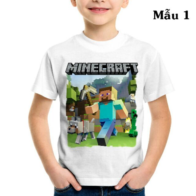 (Nhiều mẫu) Áo Thun Trẻ Em In Hình Games Minecraft Vải Thái S079