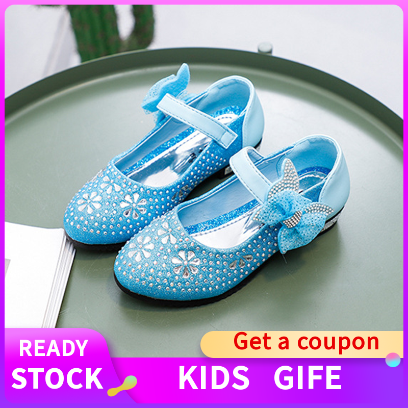 Giày búp bê đế mềm đính nơ/đá xinh xắn theo phong cách Frozen dành cho bé/size 26-36