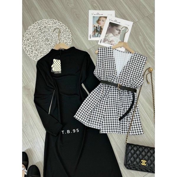 [Mã 2611THTRANG100K hoàn 10% xu đơn 99K] Set váy len body mix khoác gile caro kèm thắt lưng | BigBuy360 - bigbuy360.vn