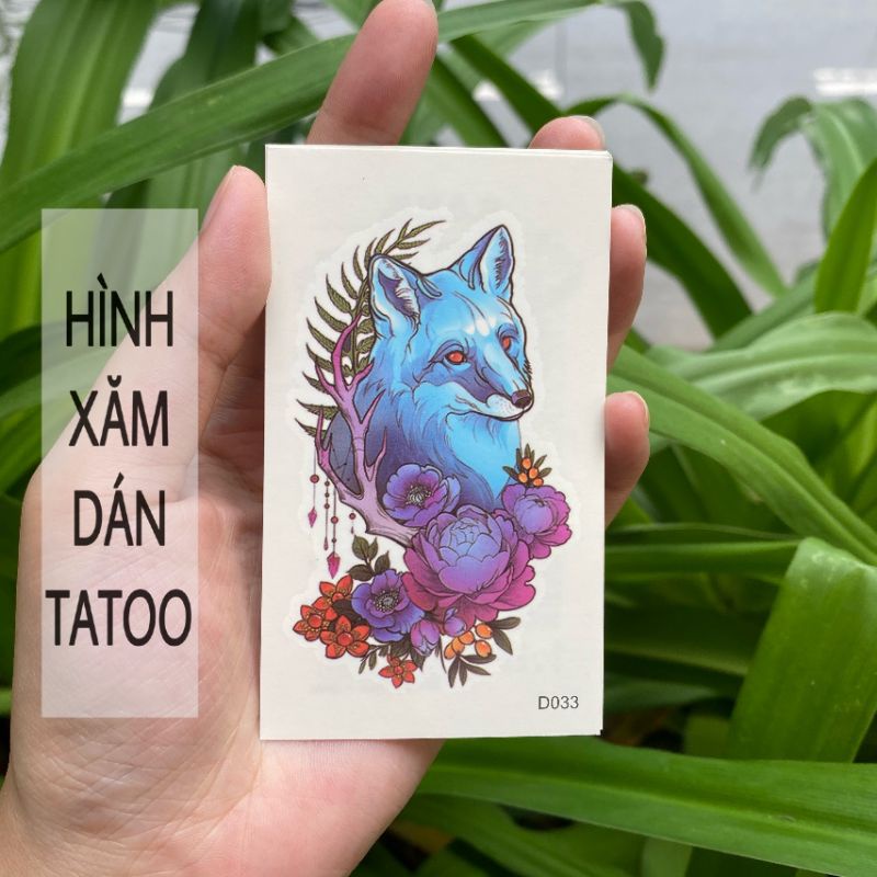 Hình xăm đông vật chó sói xanh d33 size nhỏ &lt;10x6cm. Tatoo dán tạm thời