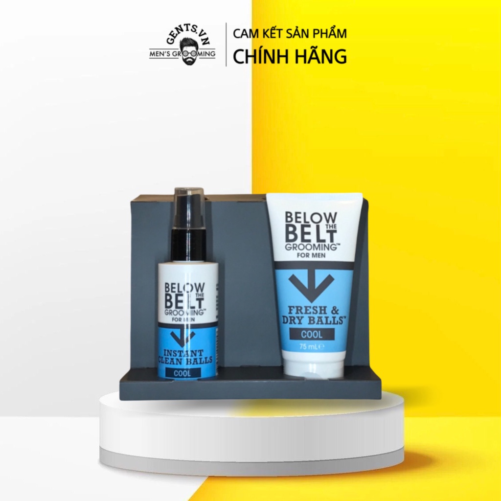 Bộ đôi dung dịch vệ sinh khô và kem dưỡng phụ khoa nam Below The Belt Grooming Cool Ballers Gift Set