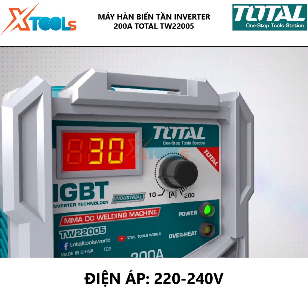 Máy hàn điện tử Inverter MMA TOTAL TW22005 Máy hàn điện có Điện thế: 220-240V Điện áp 10-200A Điện thế không tải 70V