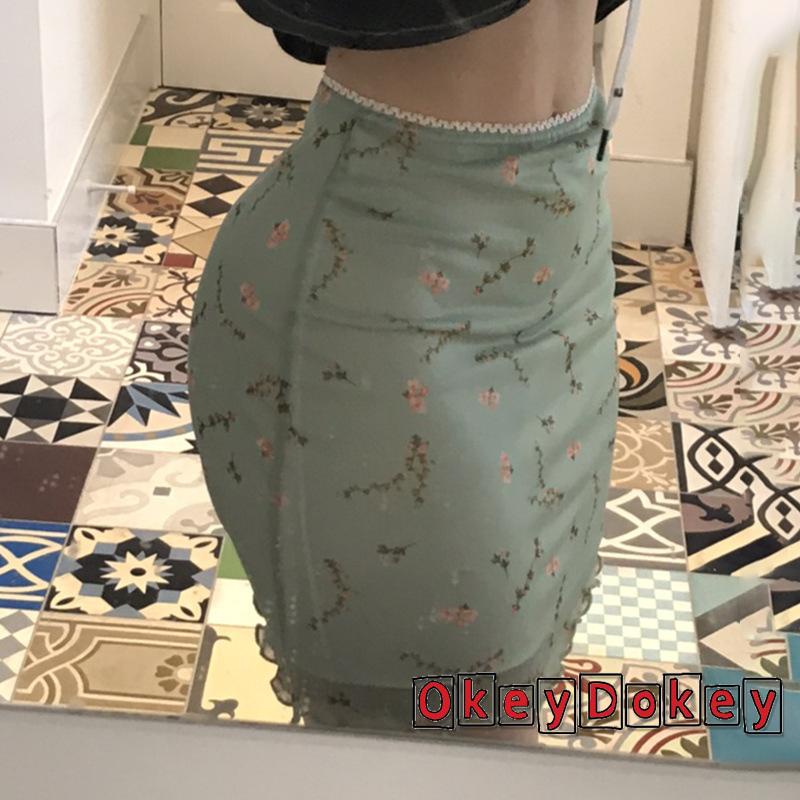 Chân Váy Bút Chì Lưng Cao Phối Lưới In Họa Tiết Hoa Phong Cách Cổ Điển Thời Trang Cho Nữ