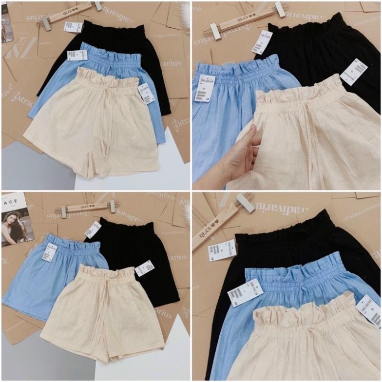 Quần đùi nữ ống rộng bigsize cạp cao chất vải đũi mềm mặc ở nhà thể thao - Quần short nữ lưng cao mặc đi ngủ đi chơi gym