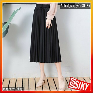 CHÂN VÁY XẾP LY DÀI KÈM ĐAI