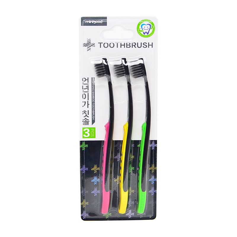 Bộ 3 bàn chải đánh răng than hoạt tính MINIGOOD lông mịn