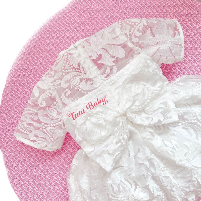 Váy Cho Bé Gái Ren Trắng Đính Ngọc, Váy Bé Gái Kèm Turban Xinh Yêu