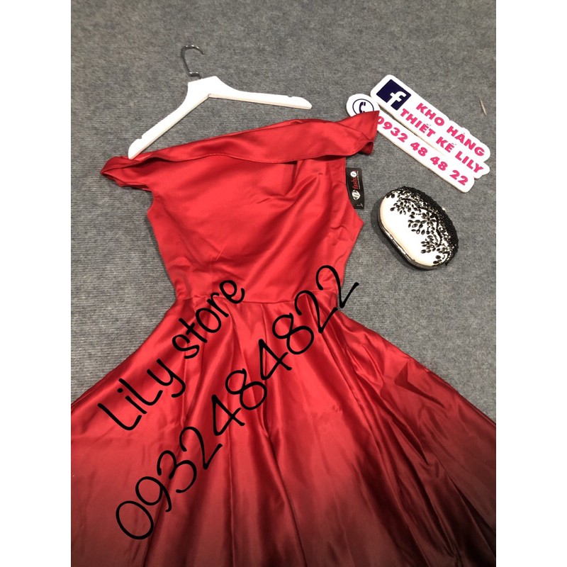 ảnh và video thật 1000% Đầm xoè lệch vai phối màu ombre