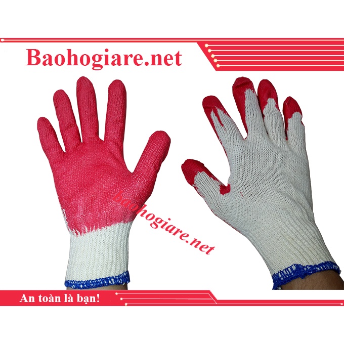 Combo 10 đôi Găng tay phủ cao su 1 mặt đỏ - Găng tay bảo hộ lao động chất lượng