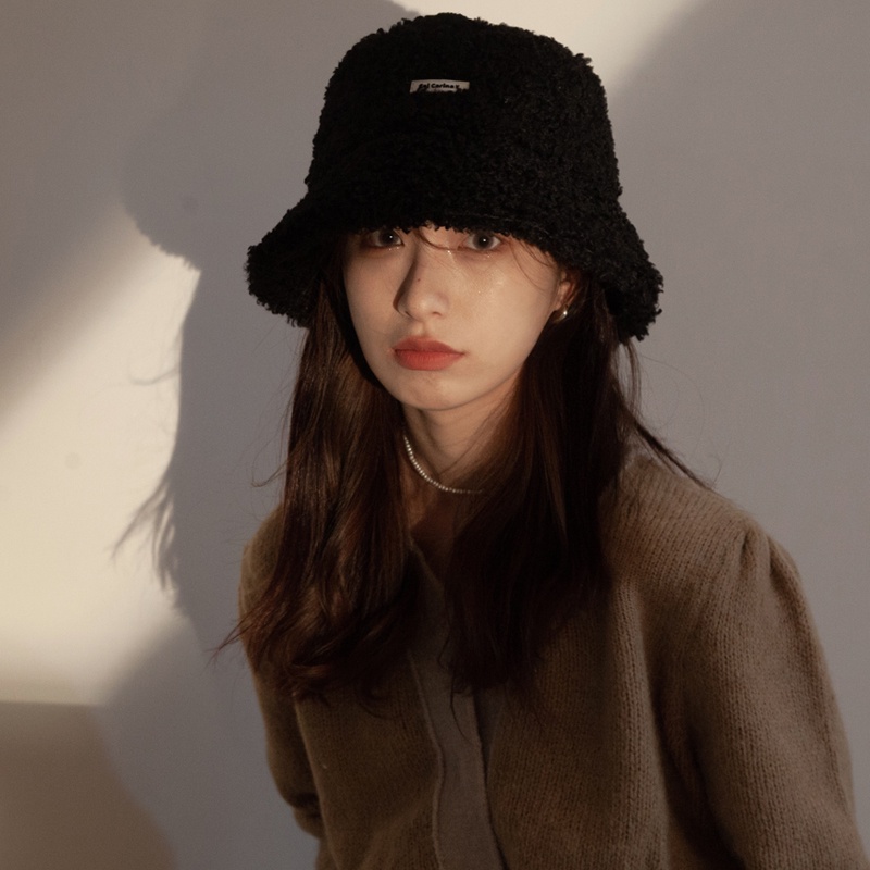 Mũ bucket len lông cừu dày dặn giữ ấm tai phong cách Hàn Quốc thời trang thu đông đa năng cho nữ