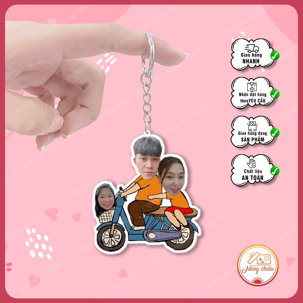 Móc khóa cắt ghép chibi gia đình, treo chìa khóa xe, balo, quà tặng sinh nhật , dịp kỉ niệm, tình bạn