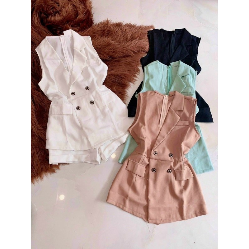 set vest cộc tay nút