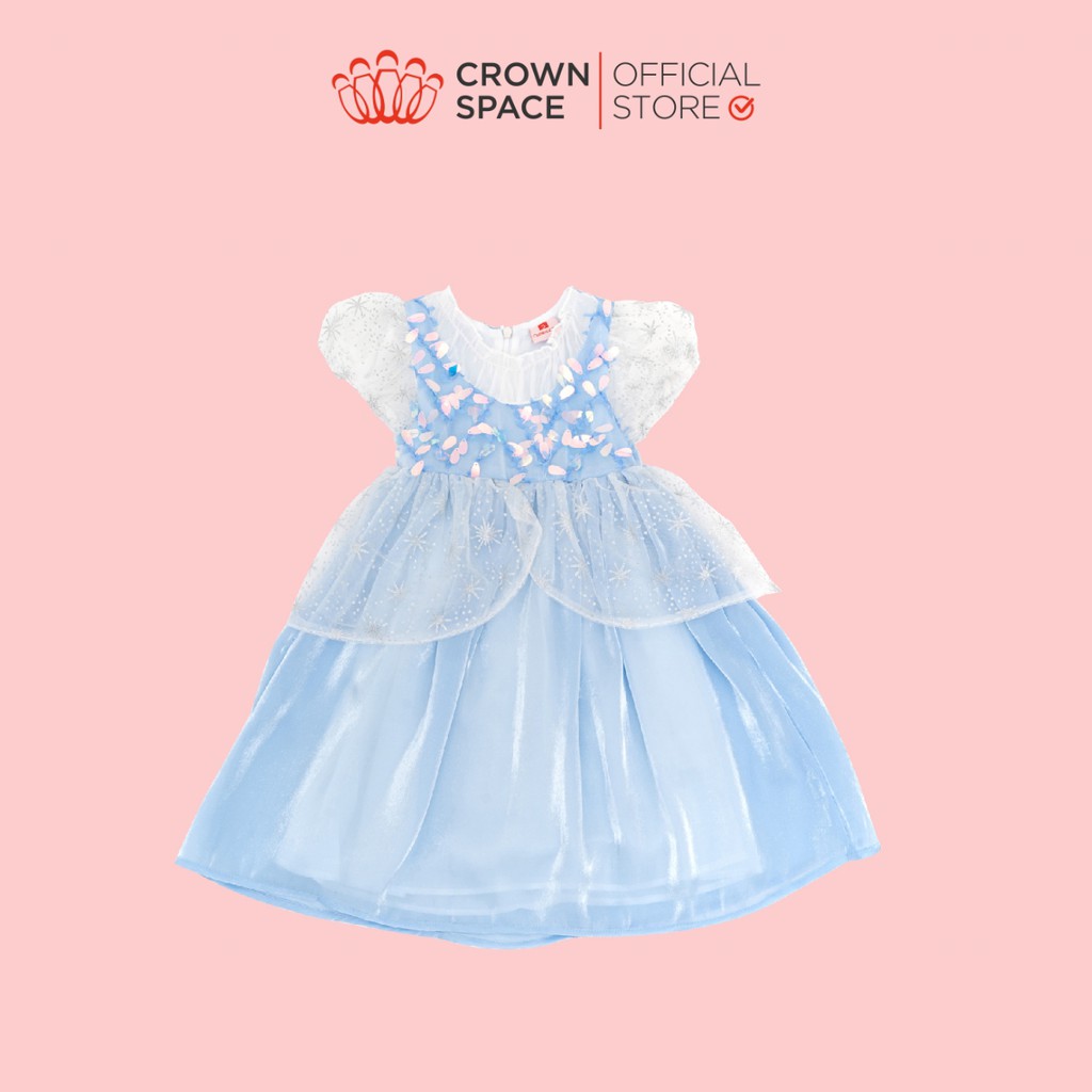 Váy Công Chúa Elsa Xanh Pastel Chính Hãng Crown Kids Size 5-10 Lót Cotton Thoáng Mát CKGS2810906.BL