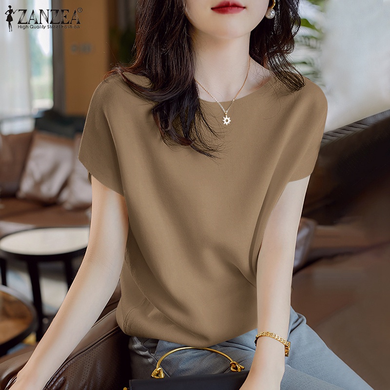 Áo thun ZANZEA tay ngắn cổ tròn thời trang dành cho nữ
