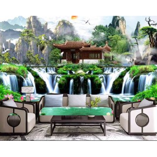 Tranh dán tường 3D phong thủy - thác nước (Kích thước theo yêu cầu)