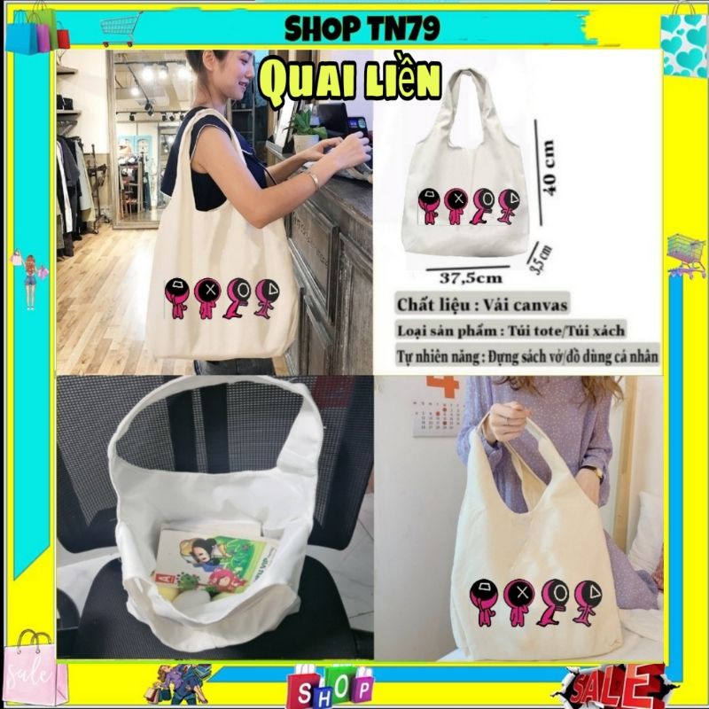 [Tặng sticker cài] Túi tote vải canvas đeo vai rẻ đẹp phong cách Hàn Quốc đi học , đi chơi kute M-1