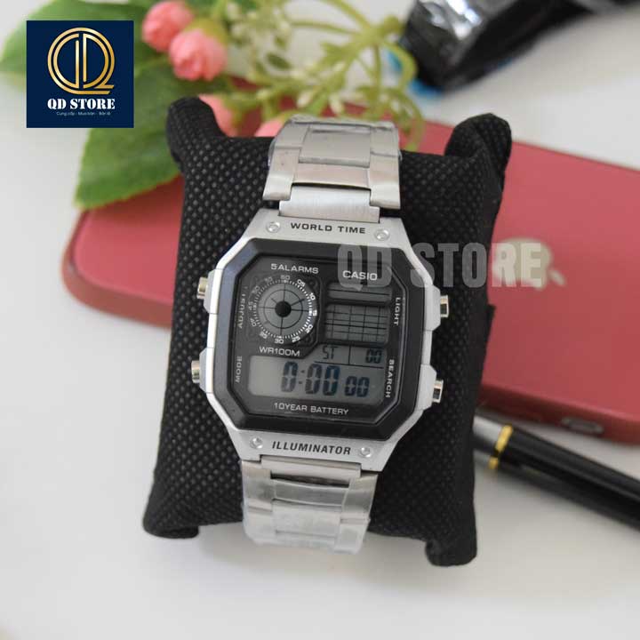 Đồng hồ nam Casio AE 1200-WHD classic chống nước , dây thép không gỉ-Đồng.hồ.casio