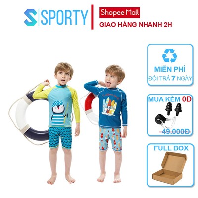 Áo bơi dài tay cho bé trai kèm quần lửng hình chim cánh cụt và cán trượt SPORTY