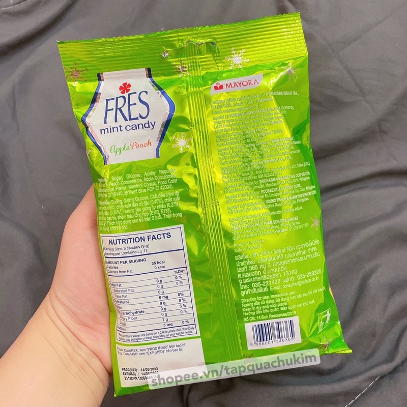 Kẹo bạc hà FRES MINT hương TÁO ĐÀO gói 150G  Indonesia