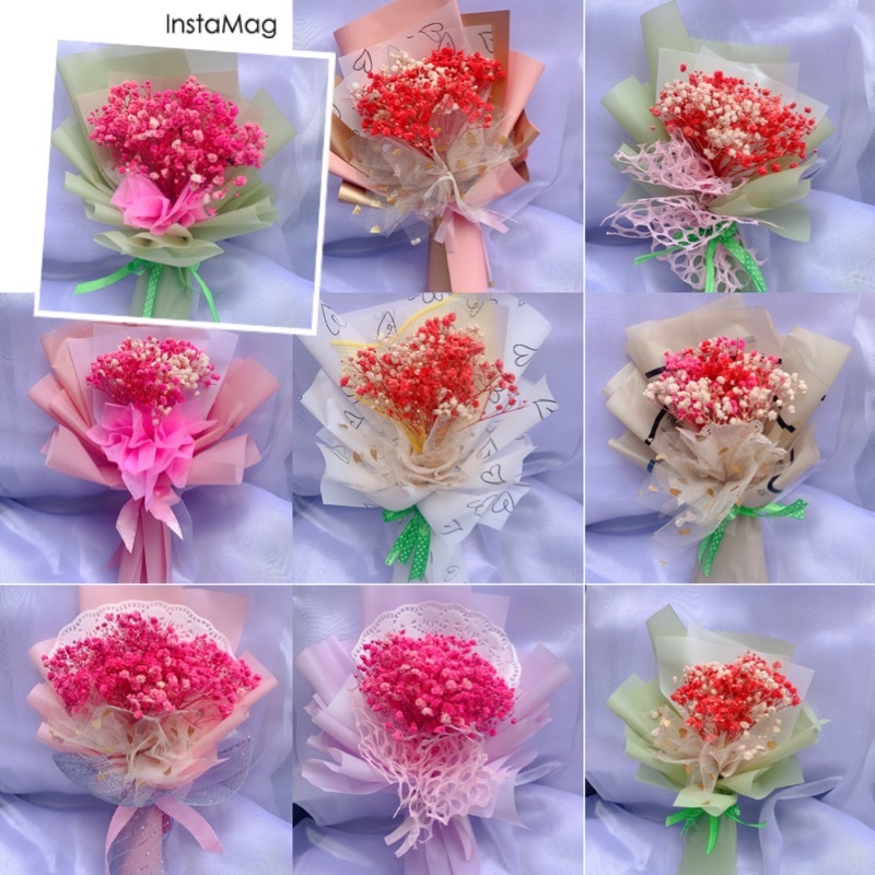 Hoa bi khô gói giấy hồng viền