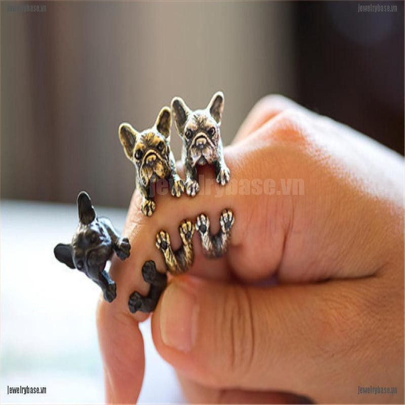 [Base] Vintage French Bulldog Animal Wrap Rings Gift for Women and Men Fashion Jewelry [VN]