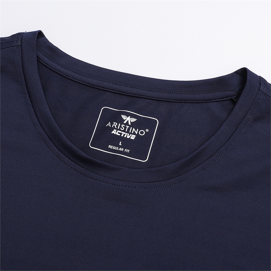 Áo Thun Nam Ngắn Tay ARISTINO ATS033S2 Áo Phông T-Shirt suông nhẹ màu xanh tím than kẻ chìm vải polyester cao cấp