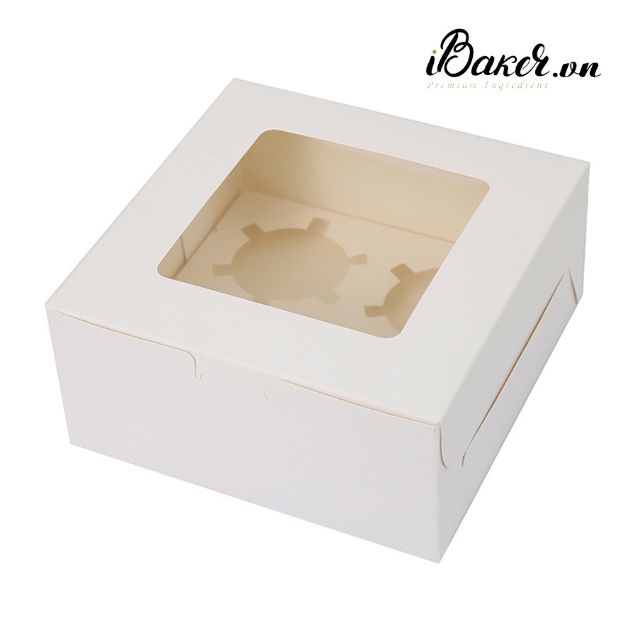 Hộp cupcake 4 bánh mở nắp trắng