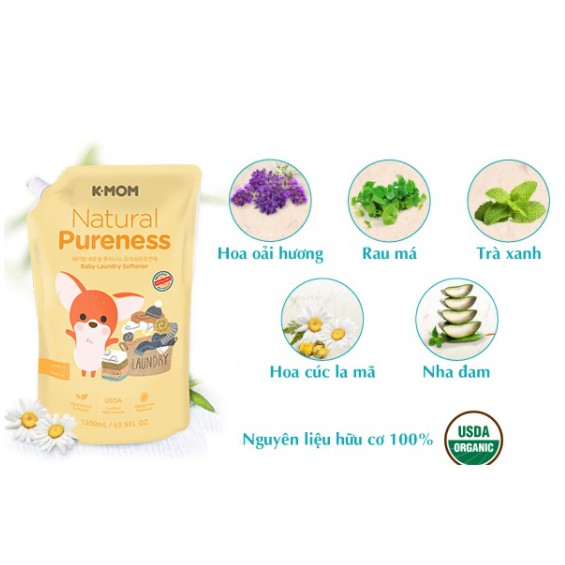 Nước xả vải hữu cơ K-Mom Hàn Quốc dạng túi 1300ml
