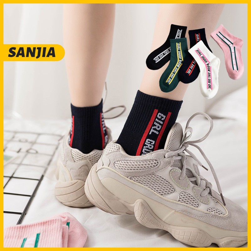 Korean style socks English characters Stockings Socks Retro pop socks