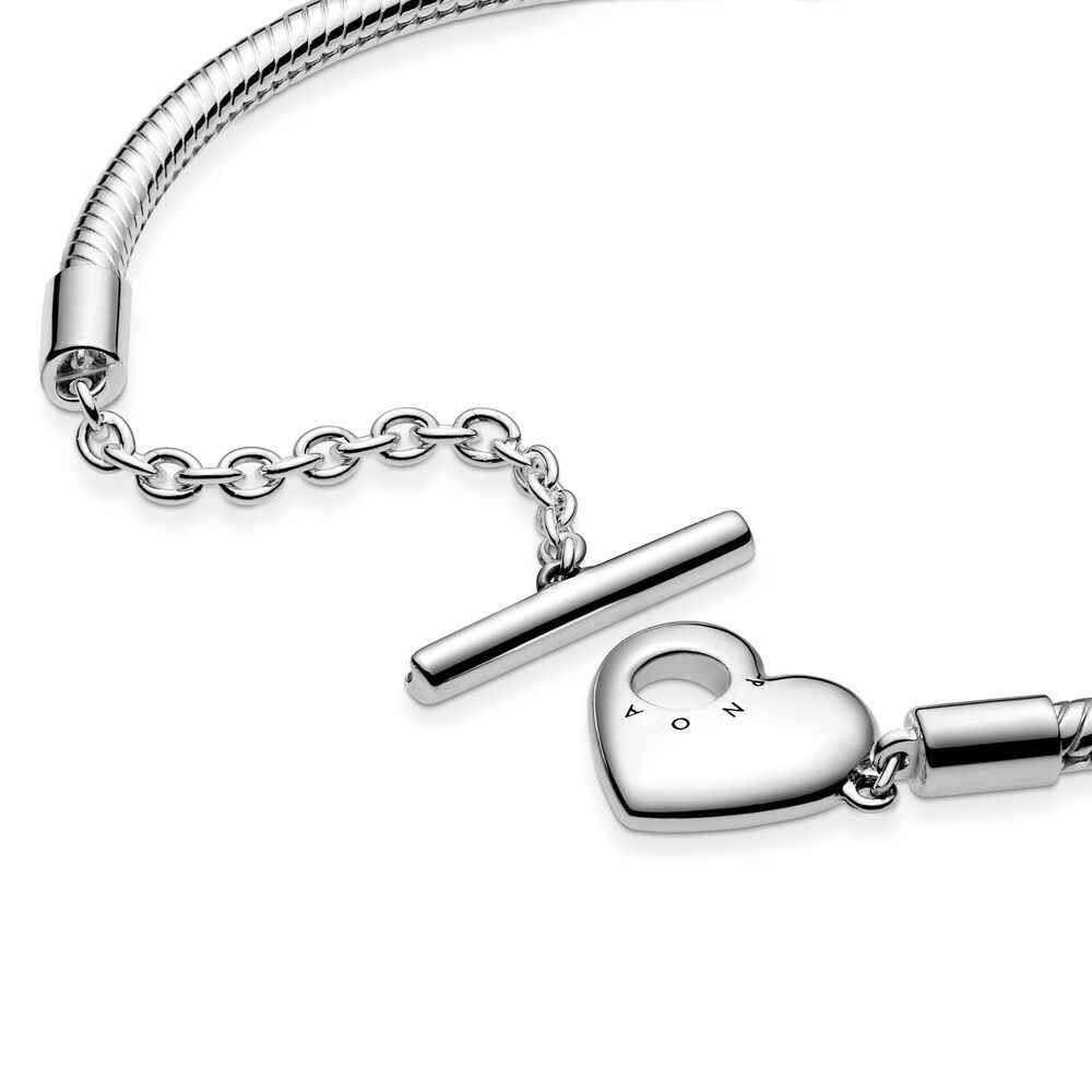 Pandora Vòng Tay Mạ Bạc 925 Hình Chữ T Họa Tiết Trái Tim Xinh Xắn