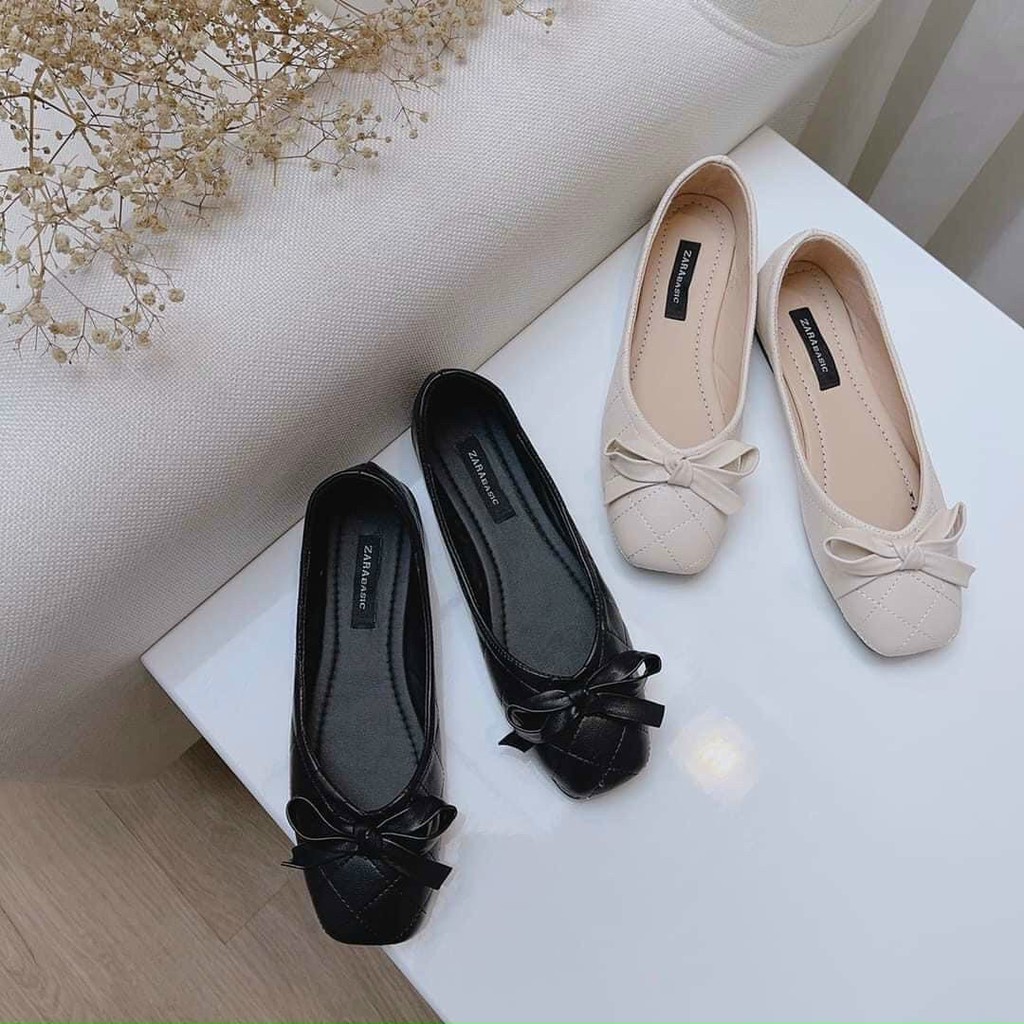 Giày búp bê trần chỉ phối nơ nhỏ êm chân