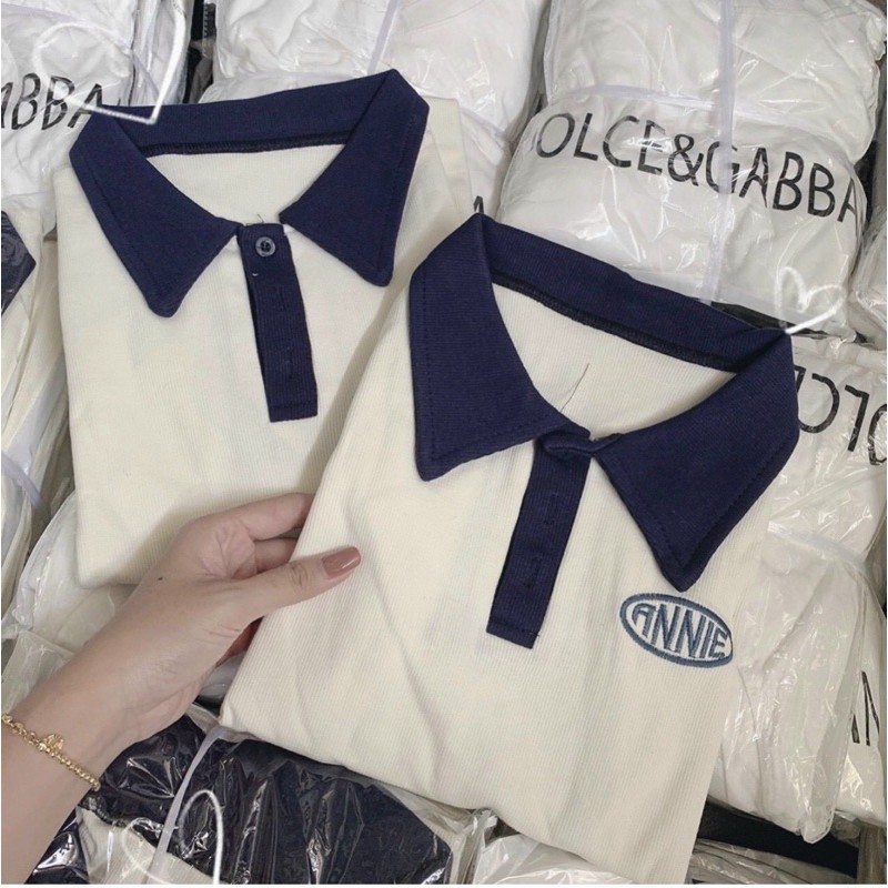 [Mã WAMT1505 giảm 10K đơn 0K] Đầm thun ôm suông trắng cổ polo xanh có thêu logo D3 | BigBuy360 - bigbuy360.vn