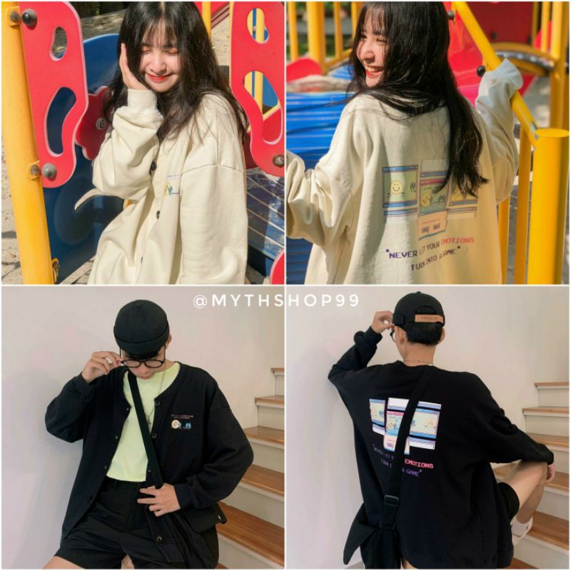 Áo Khoác Nỉ Cardigan Emotion Form Rộng Ulzzang (Ảnh thật)
