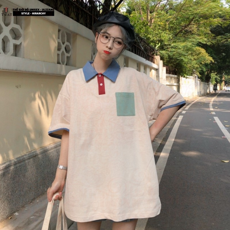Áo polo Ulzzang DVT Cotton Color Block Mùa Hè Cá Tính A24