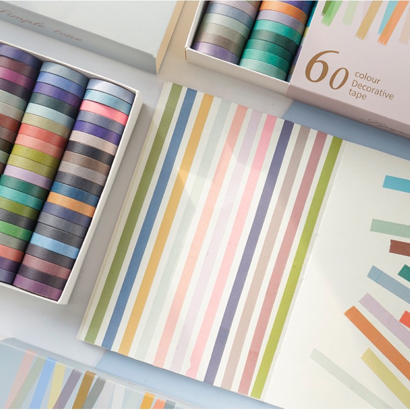 Bộ 60 cuộn 100 cuộn washi tape Basic băng keo màu trơn dán sổ trang trí bullet journal | BSW110