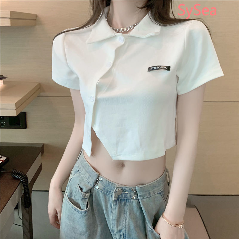 Áo croptop kiểu không đối xứng phong cách hè nữ tính