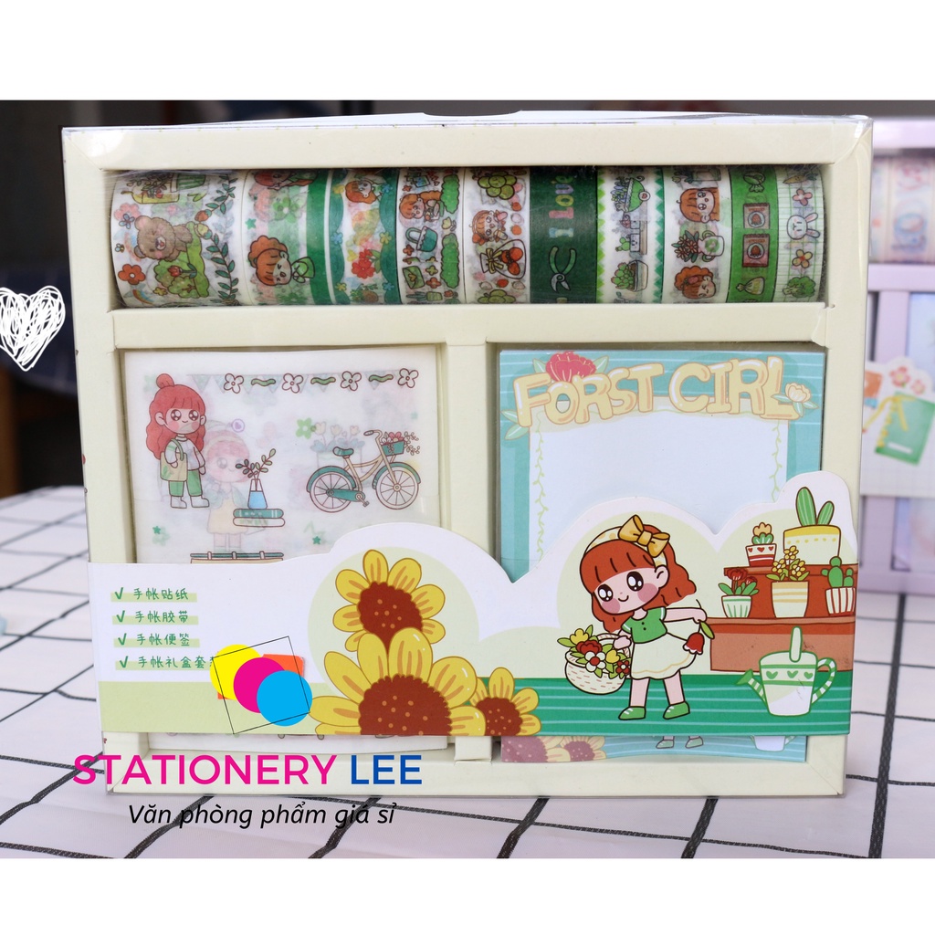 Set washi lớn tape kèm sticker - Size lớn, nhiều sticker và washi